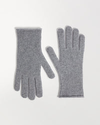 Close up of Rise & Fall's medium grey cashmere merino ribbed gloves