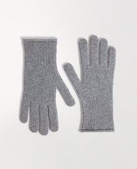 Close up of Rise & Fall's medium grey cashmere merino ribbed gloves