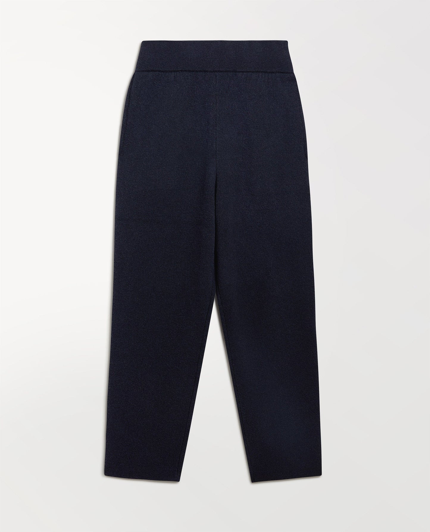 Close up Rise & Fall's navy cashmere merino double-faced joggers.