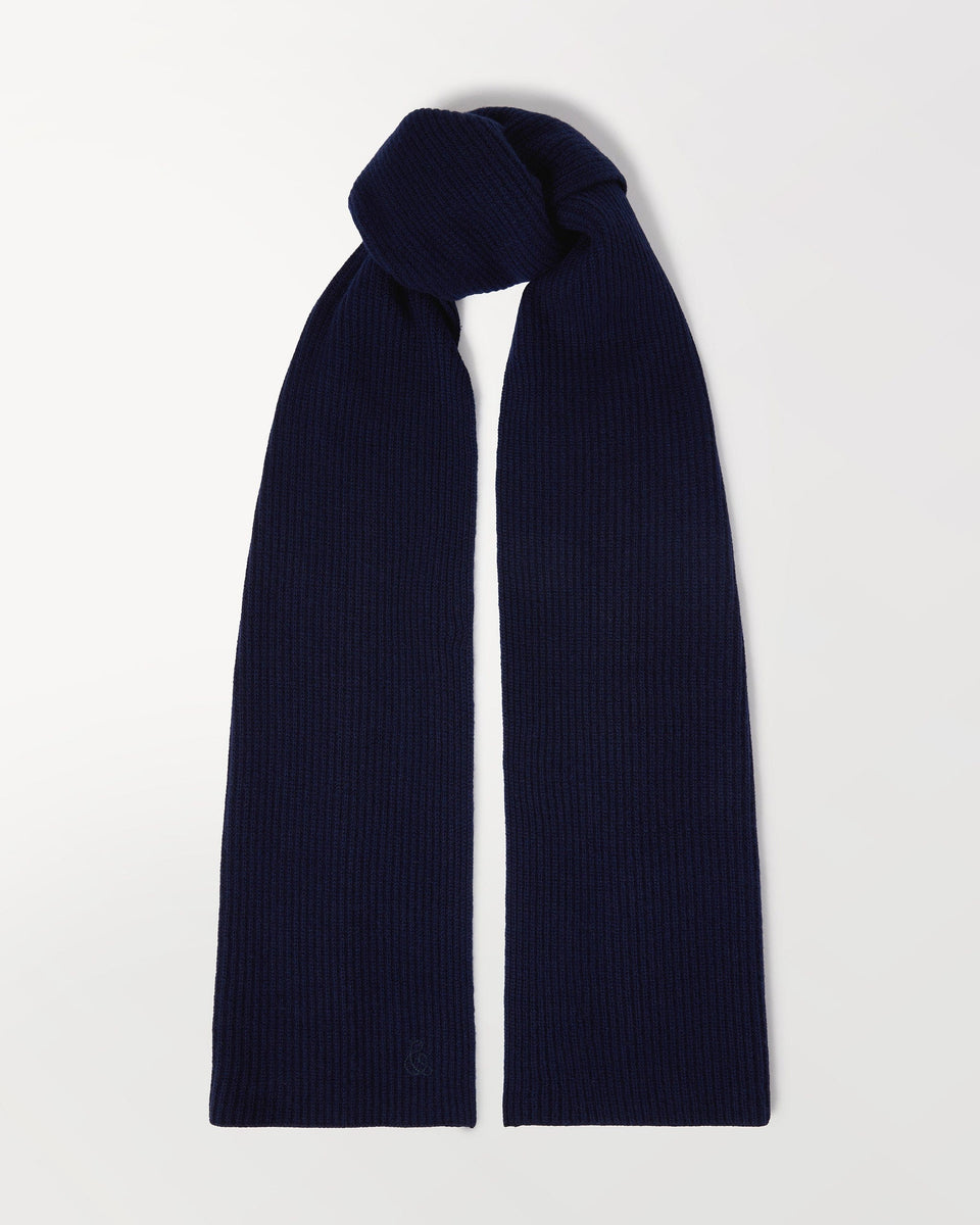 Rise & Fall navy cashmere merino ribbed scarf