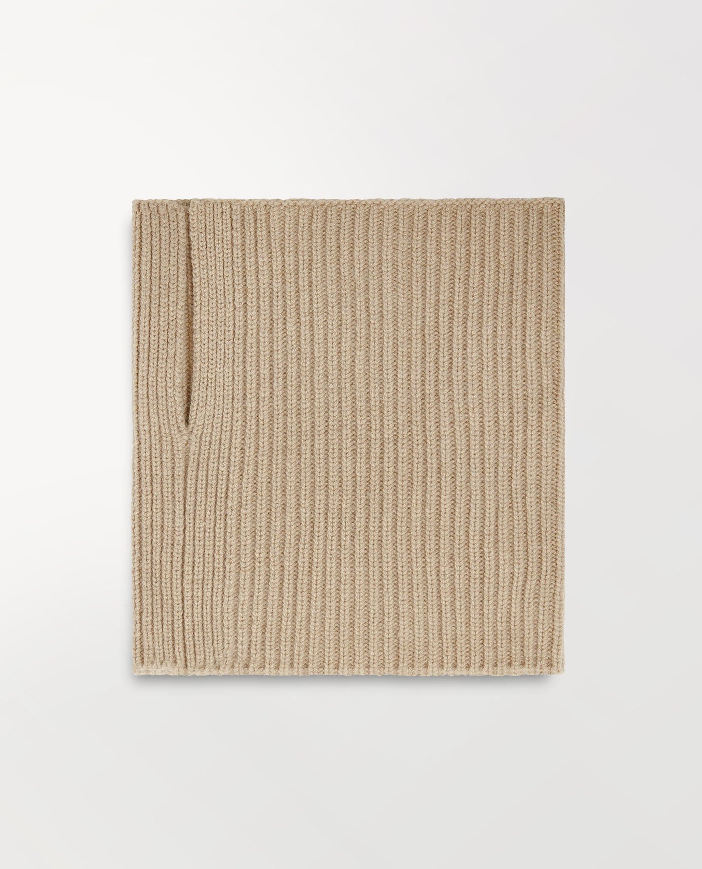 Top view of Rise & Fall's cashmere merino ribbed collar in twine