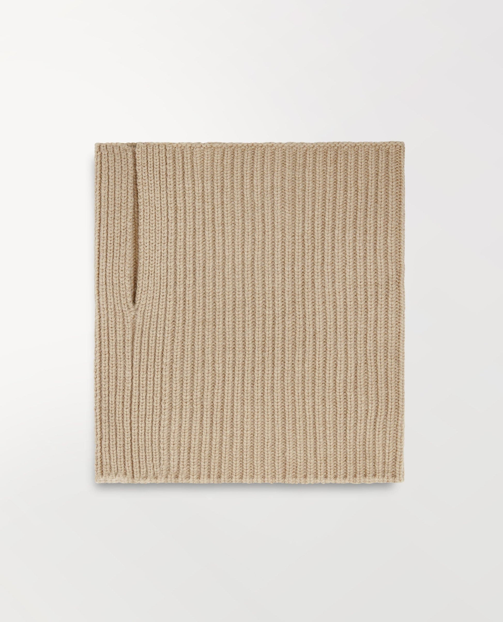 Top view of Rise & Fall's cashmere merino ribbed collar in twine