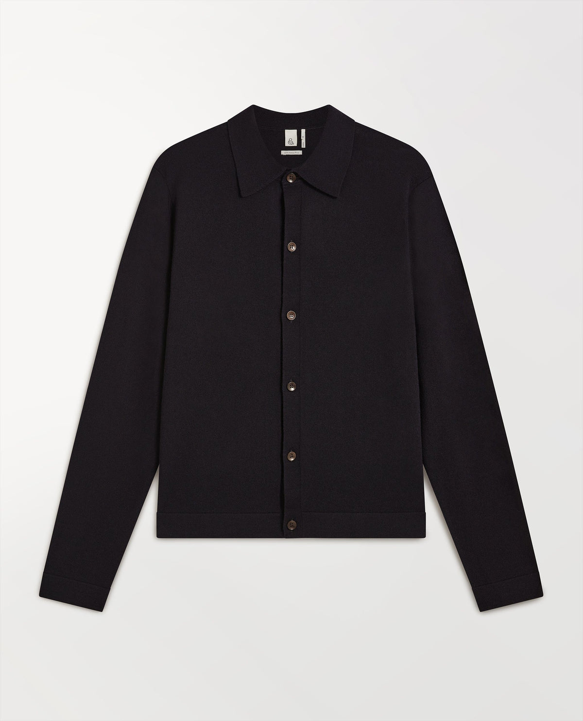 Rise & Fall's navy fine merino knit shirt.
