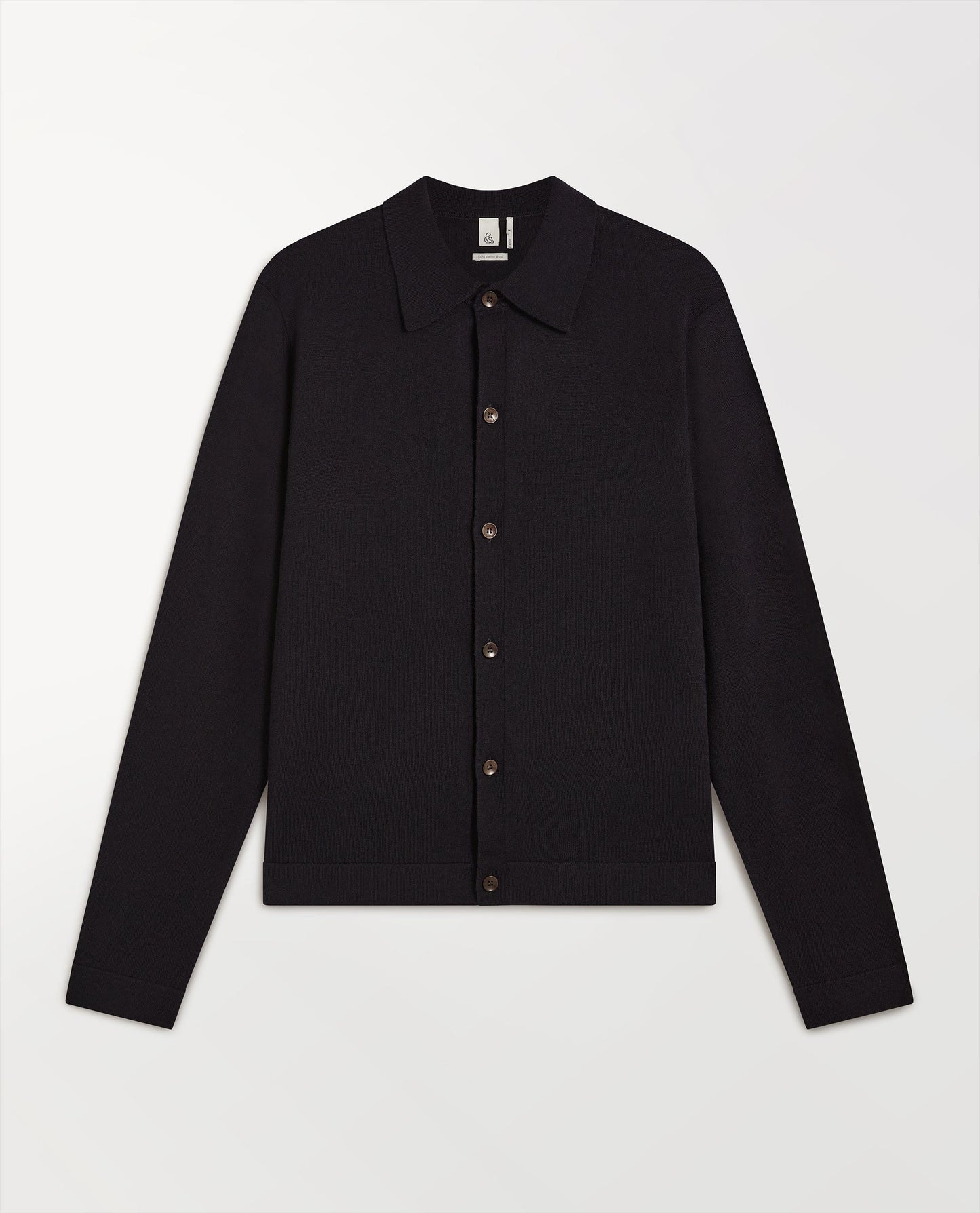 Rise & Fall's navy fine merino knit shirt.