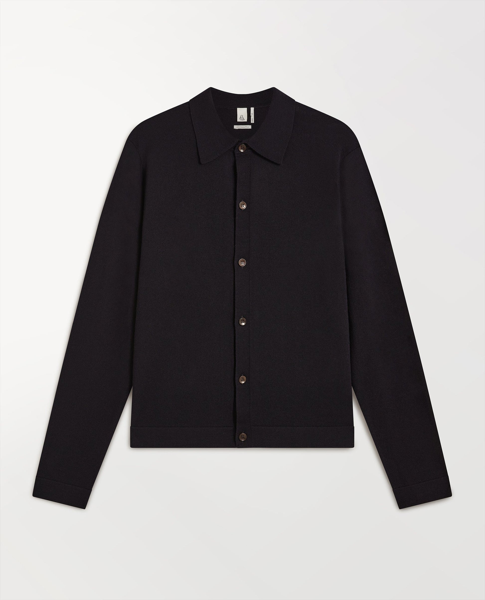 Rise & Fall's navy fine merino knit shirt.