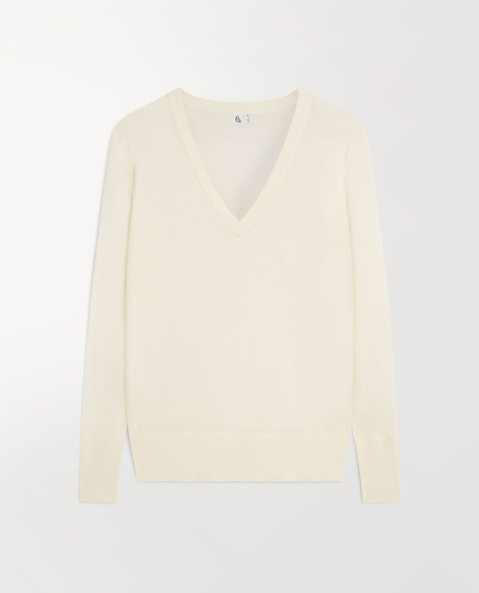 Rise & Fall's Women's Buttermilk Superfine Merino Wool V-Neck Jumper