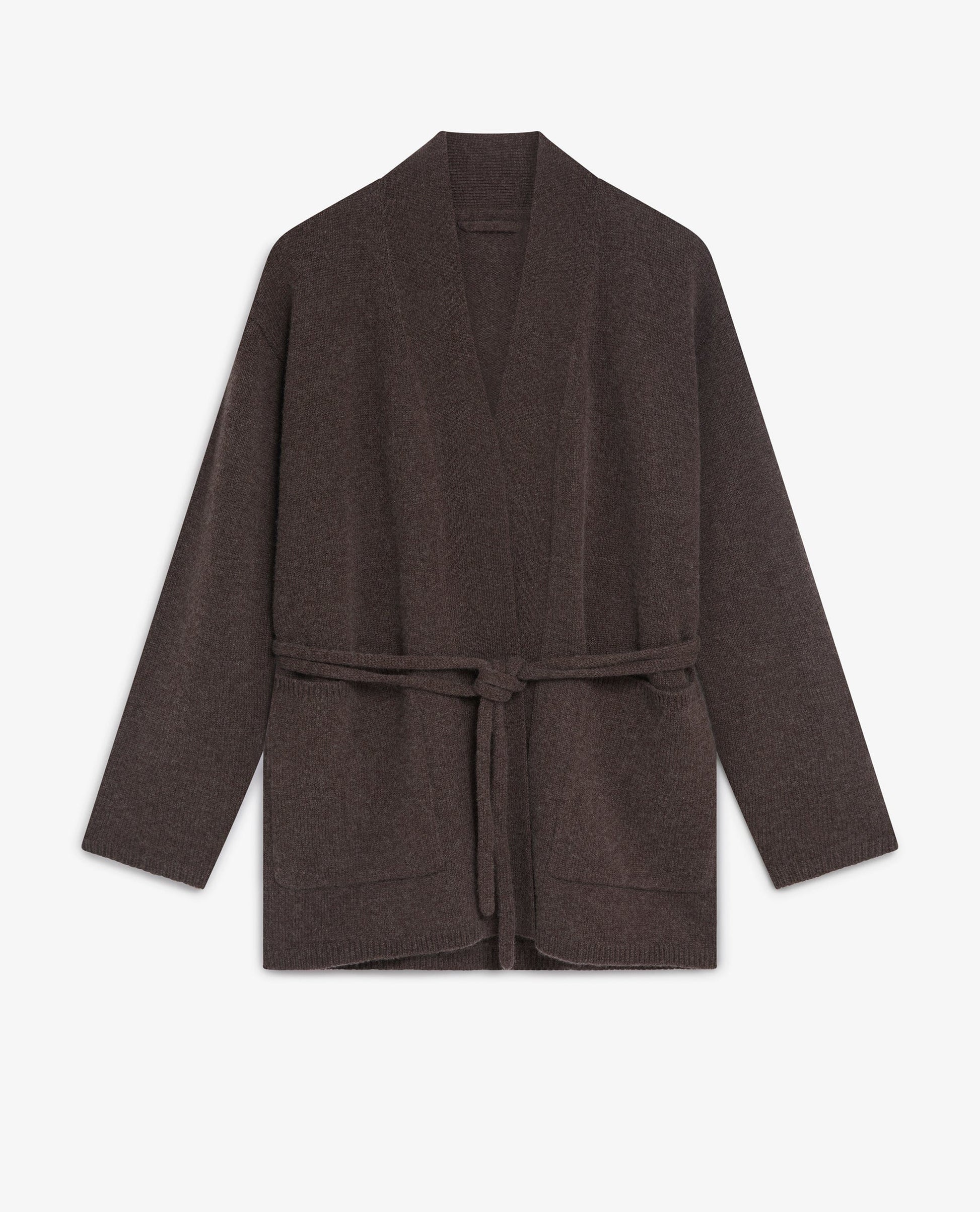 Women's Cashmere Merino Belted Cardigan - Chocolate