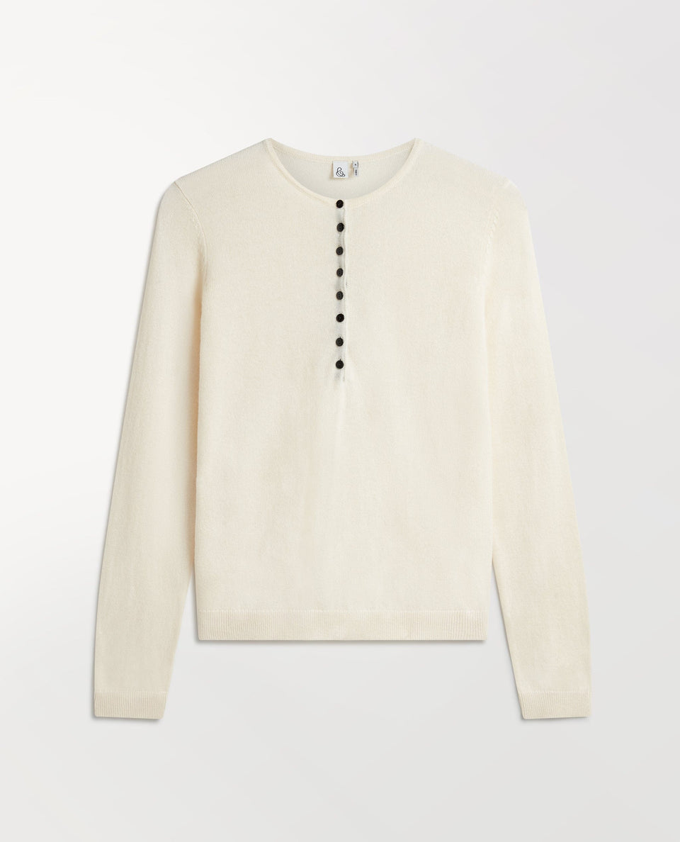 Women's Cashmere Merino Henley Jumper - Buttermilk-[colour]-[size]-Rise &amp; Fall