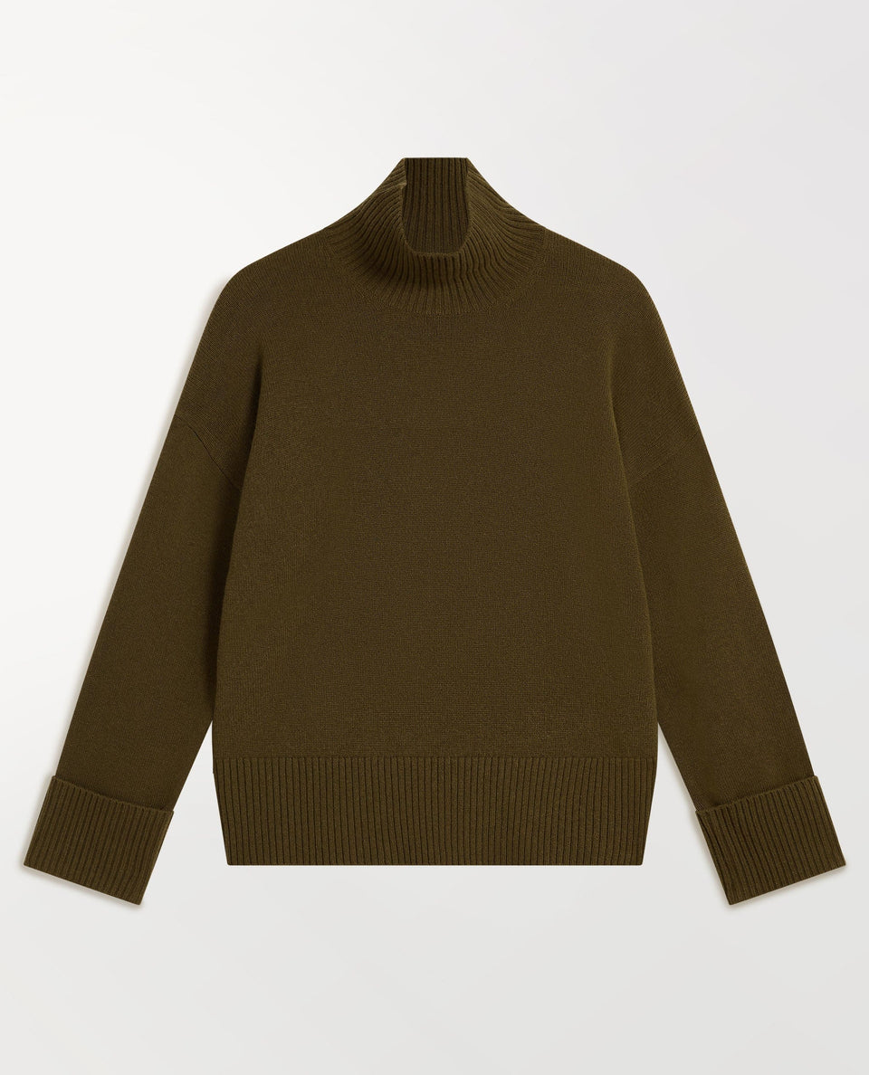 Women's Cashmere Merino High Neck Jumper - Military Green-[colour]-[size]-Rise &amp; Fall