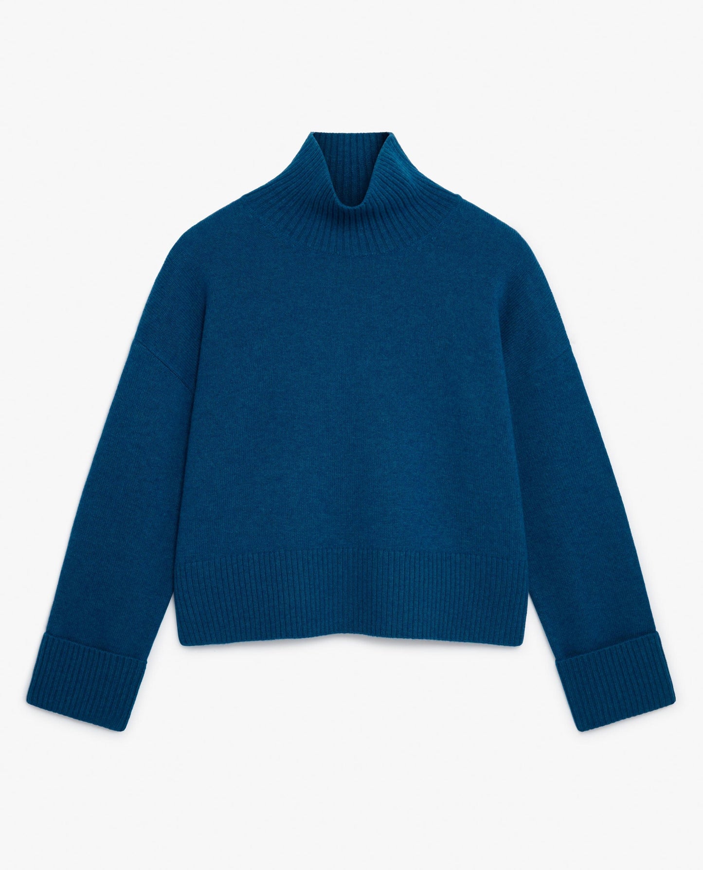 Women's Cashmere Merino High Neck Jumper - Viridian Blue