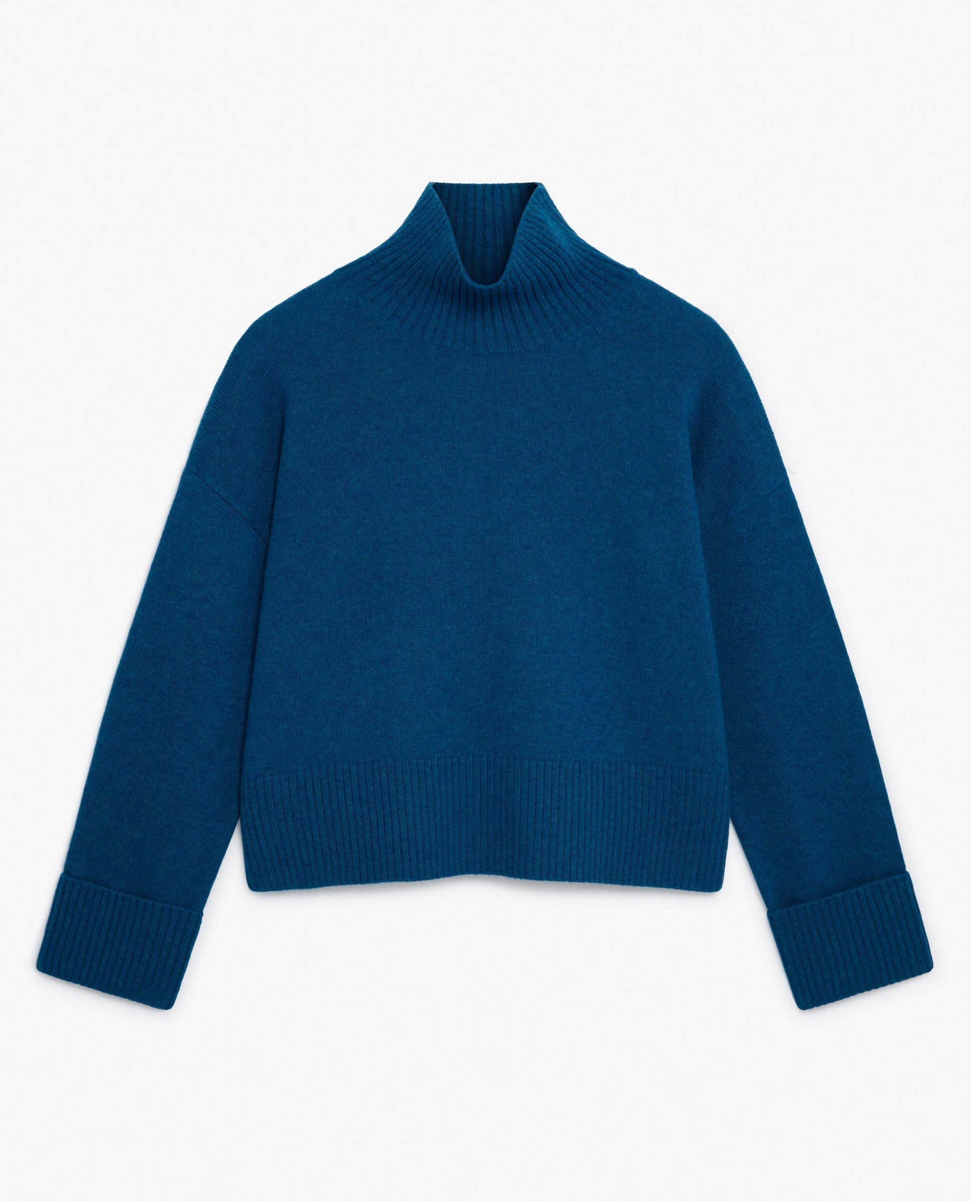 Women's Cashmere Merino High Neck Jumper - Viridian Blue