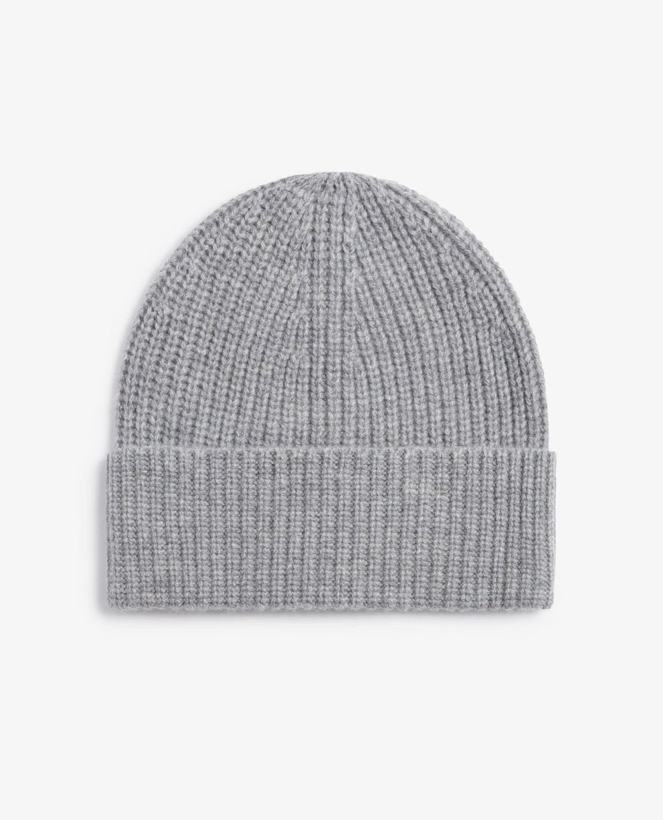 Women's Cashmere Merino Ribbed Knit Beanie - Medium Grey