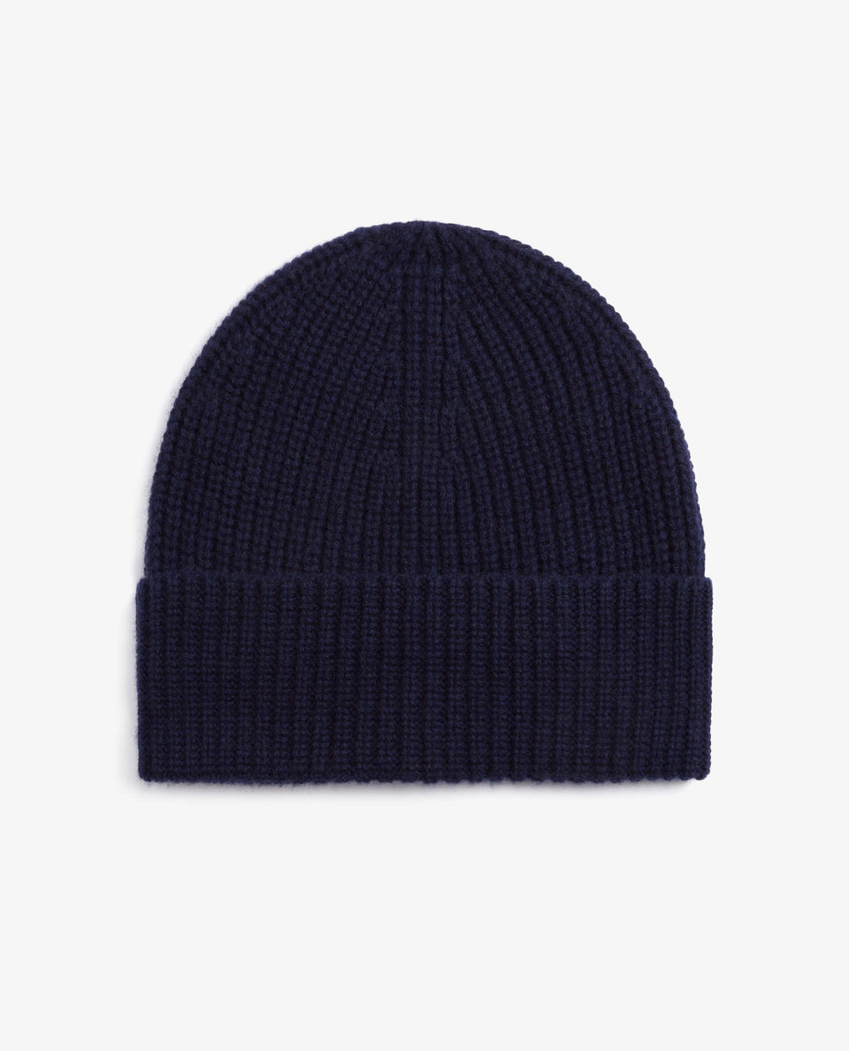 Women's Cashmere Merino Ribbed Knit Beanie - Indigo