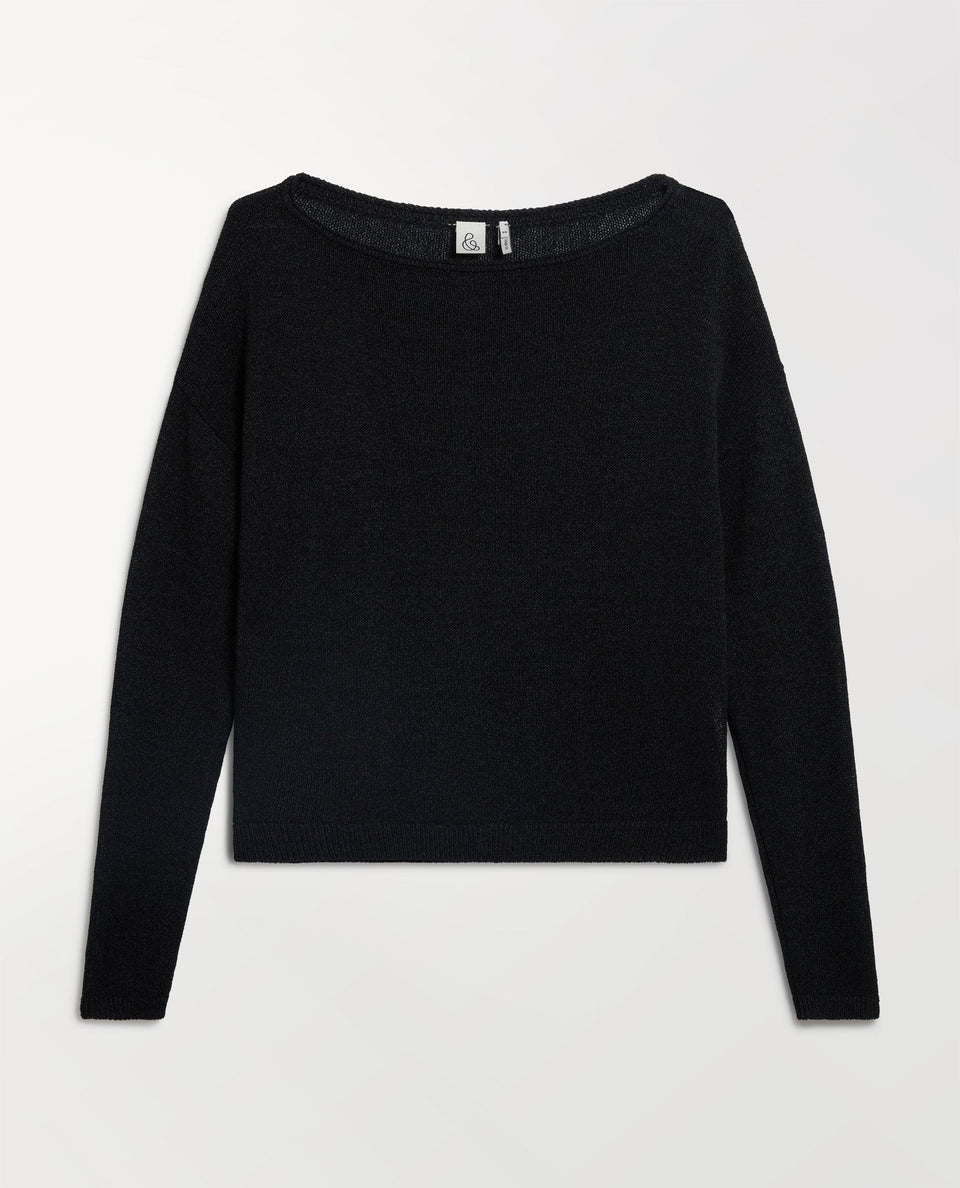 Women's Cotton Bouclé Slash Neck Jumper - Black