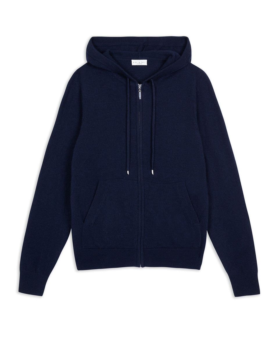 Women's Finest Cashmere Full Zip Hoodie - Navy