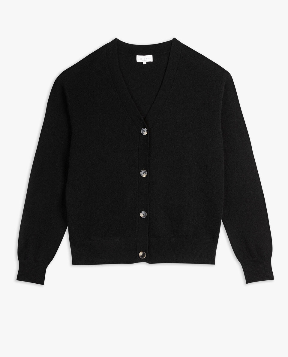 Women's Finest Cashmere Knitted V Neck Cardigan - Black