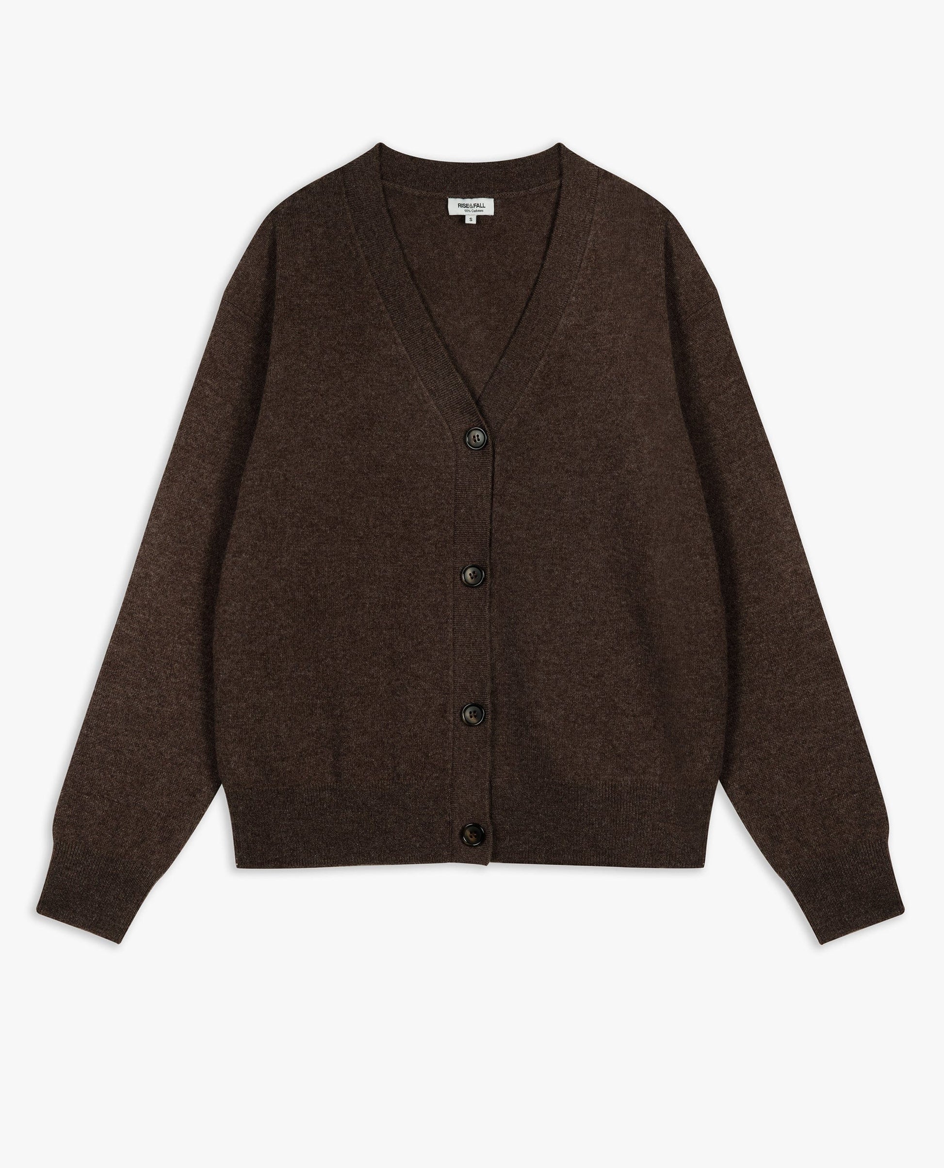 Women's Finest Cashmere Knitted V Neck Cardigan - Chocolate