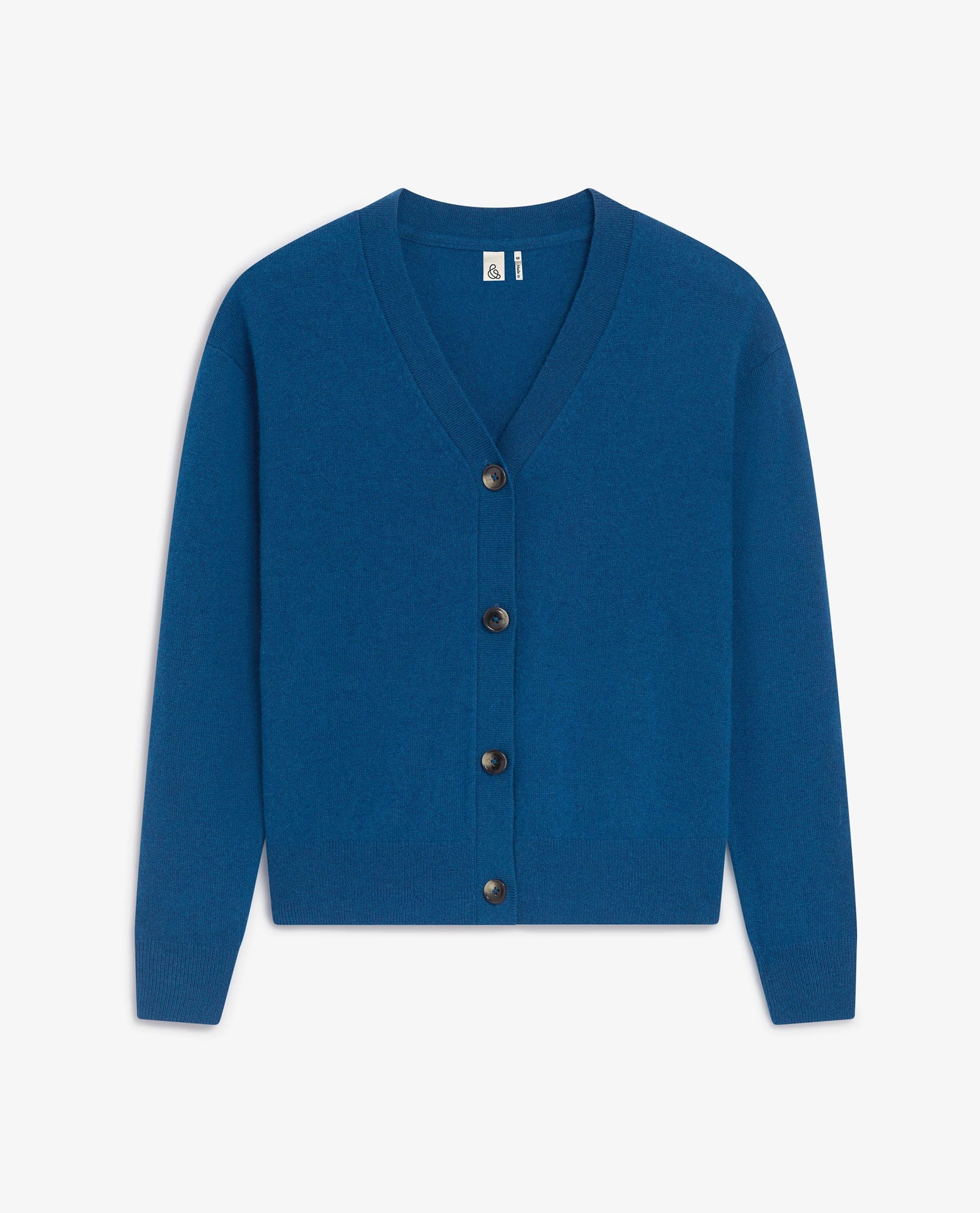 Women's Finest Cashmere Knitted V Neck Cardigan - Viridian Blue
