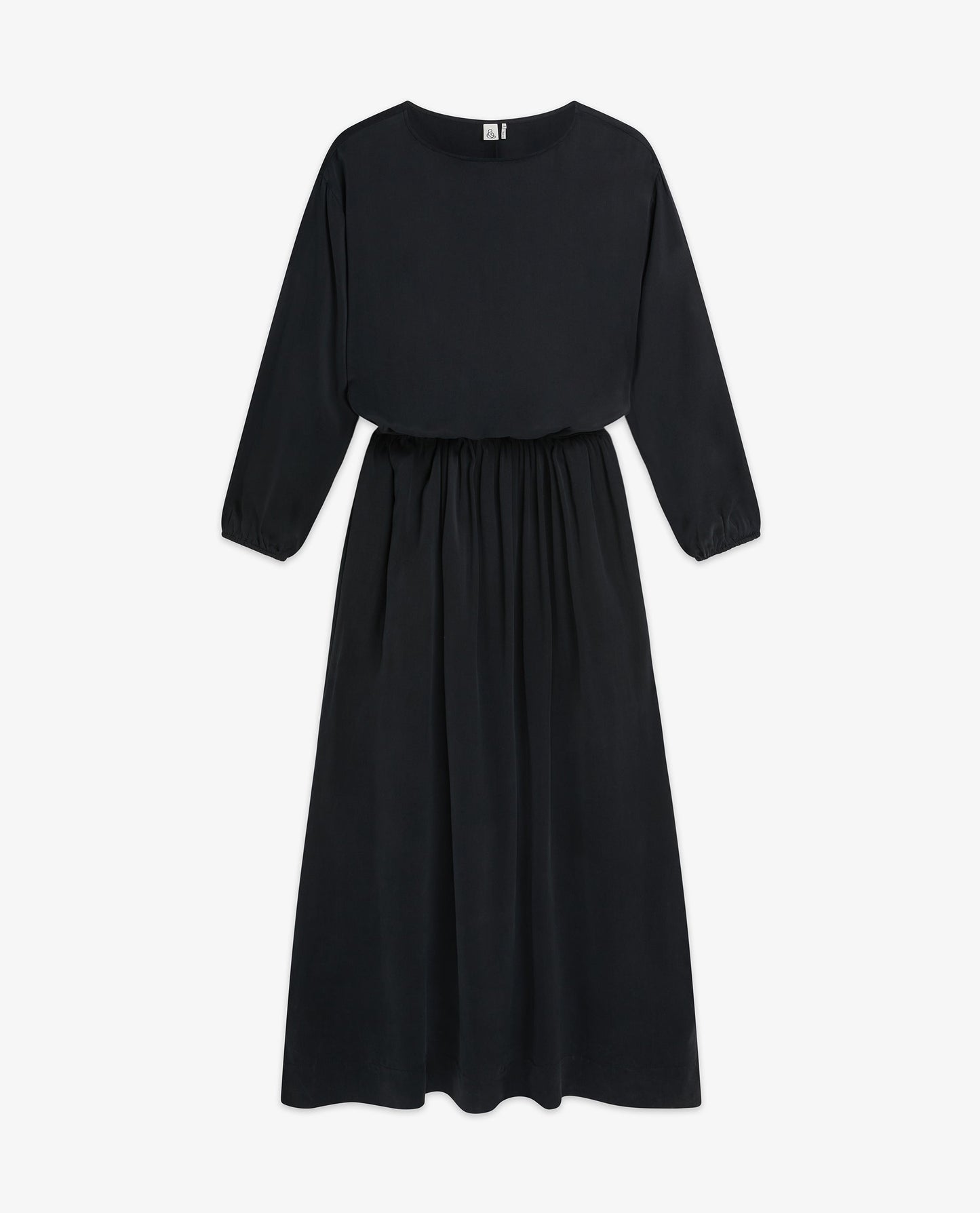 Women's Gathered Waist Easy-Silk Dress - Black