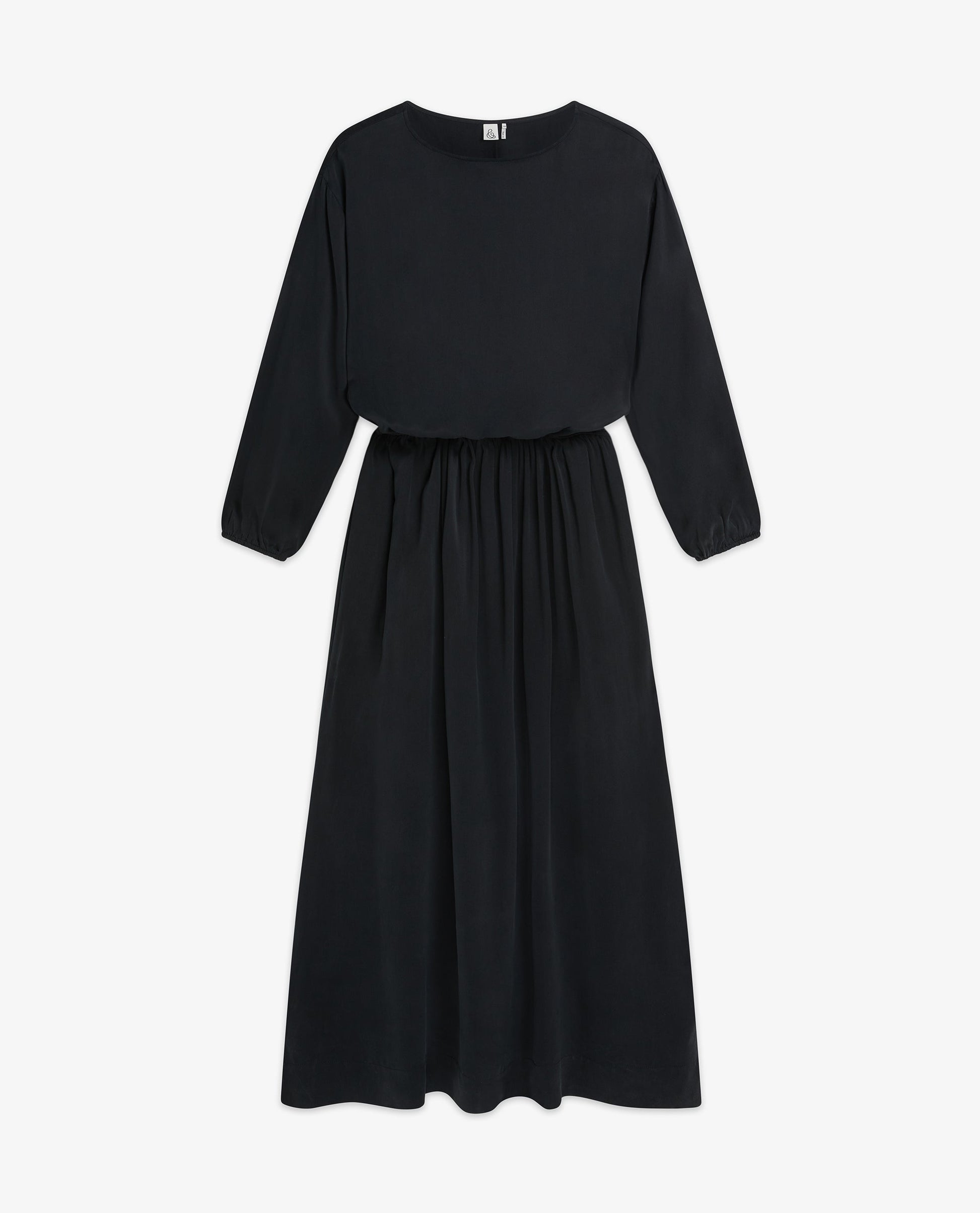 Women's Gathered Waist Easy-Silk Dress - Black