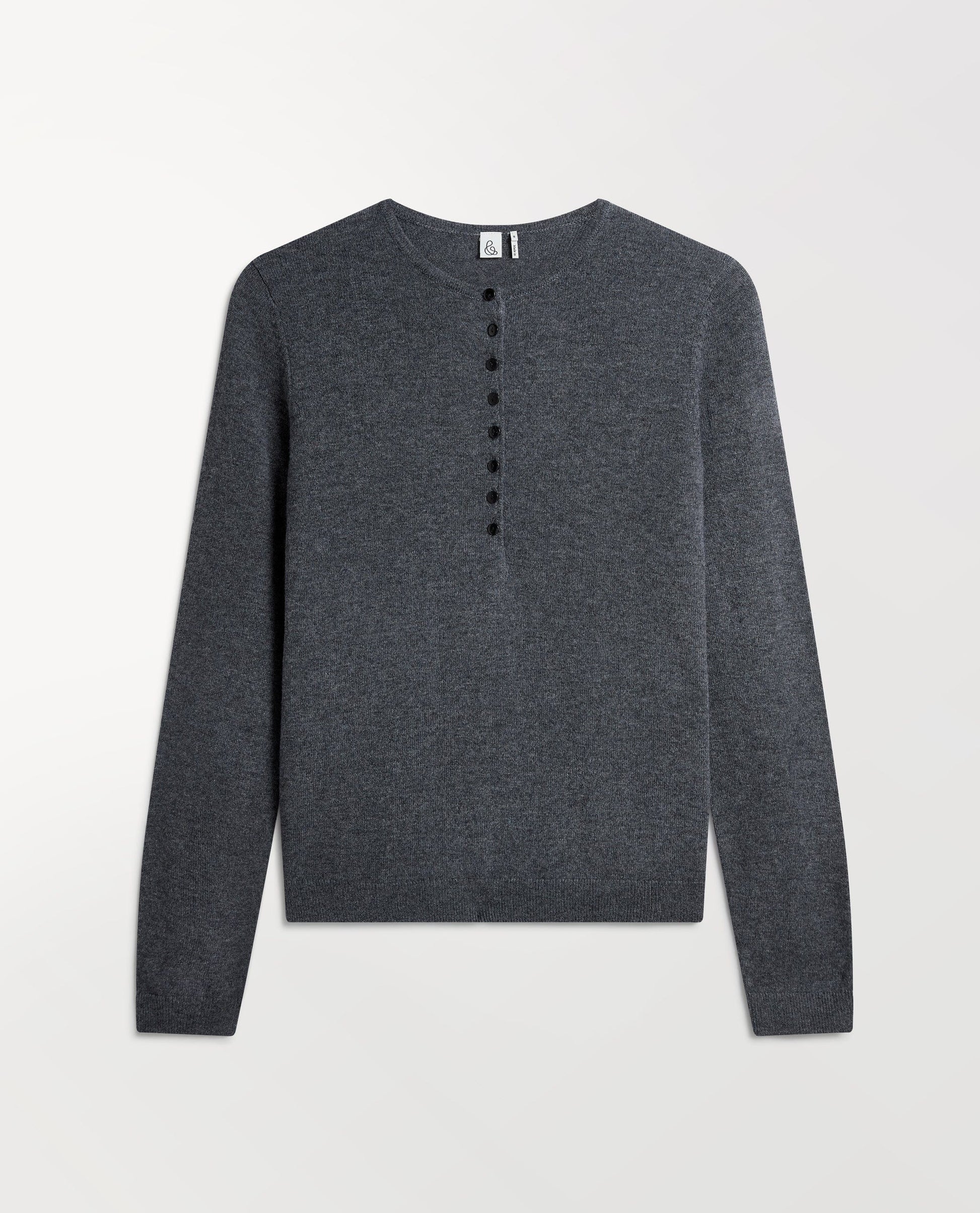 Women's Graphite Cashmere Merino Henley Jumper by Rise & Fall.
