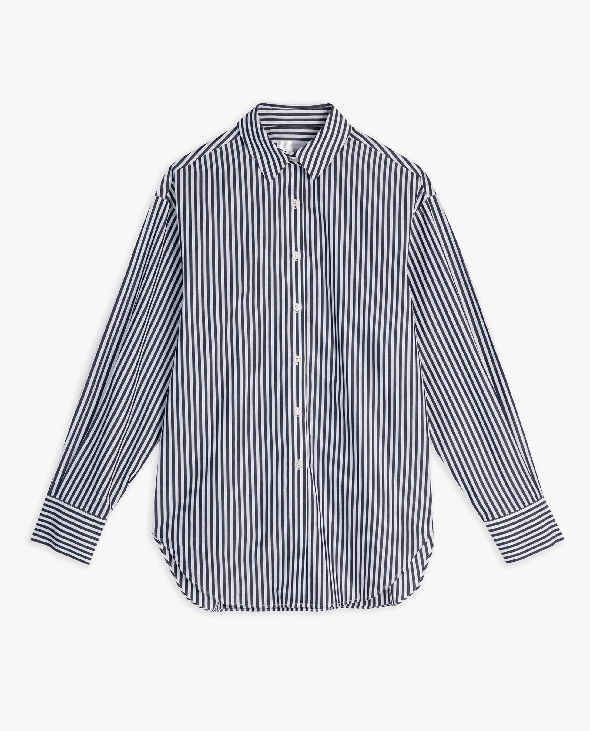 Women's Organic Cotton Poplin Shirt - Navy Stripe