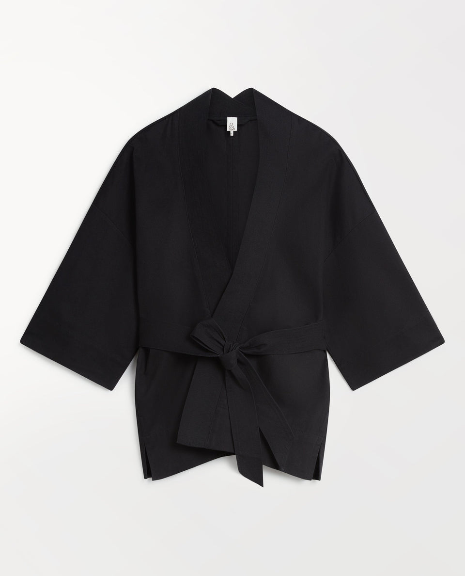 Women's Organic Denim Belted Jacket - Black