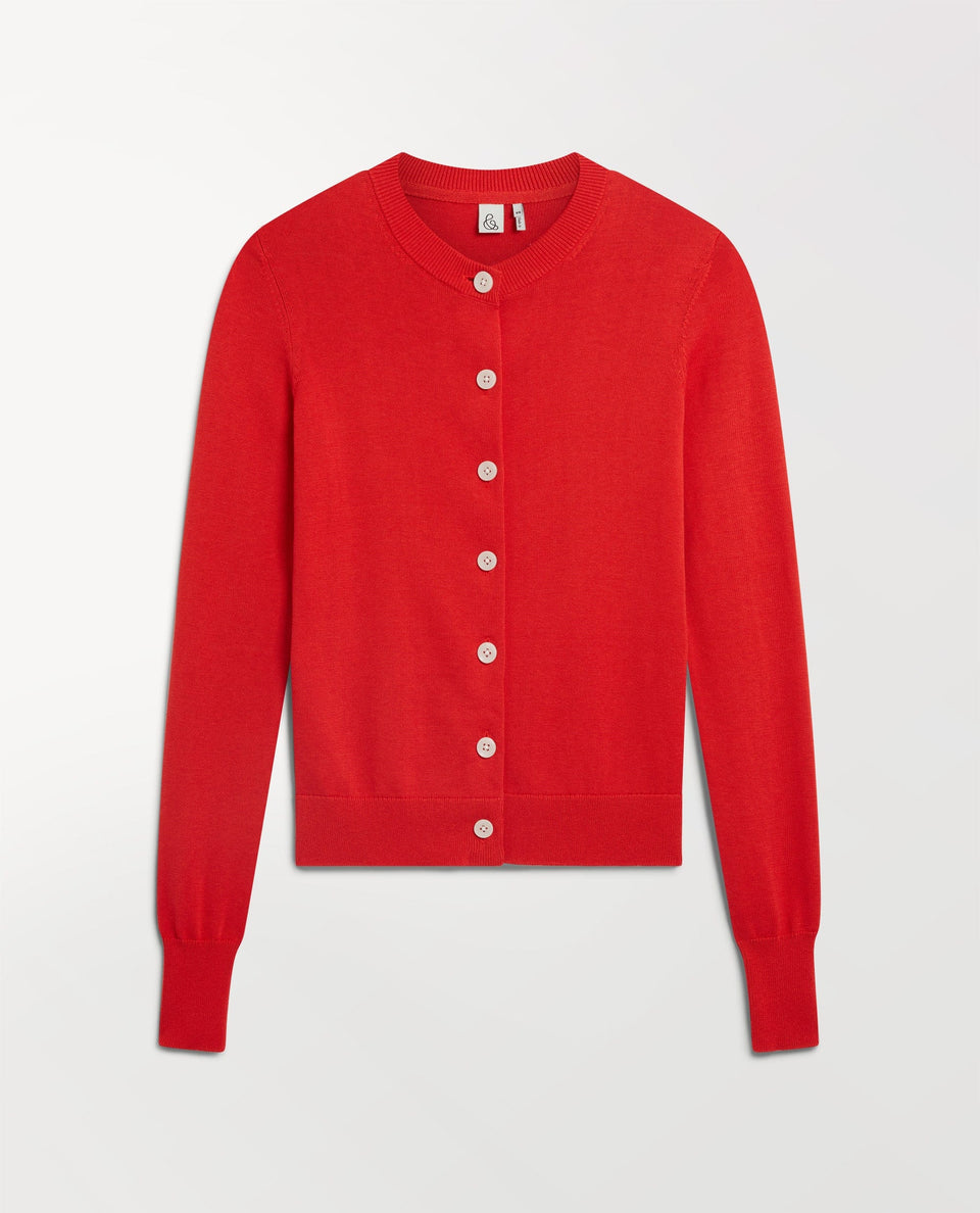 Women's Silk-Cotton Cardigan - Red