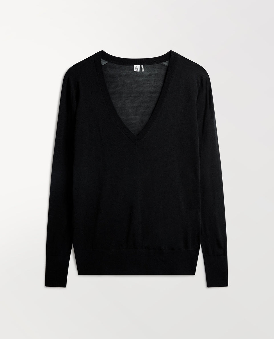Women's Superfine Merino V Neck Jumper - Black-[colour]-[size]-Rise &amp; Fall